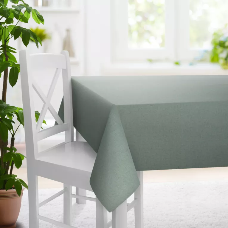 Obrus szyty miętowy z tkaniny w stylu eko o naturalnym splocie