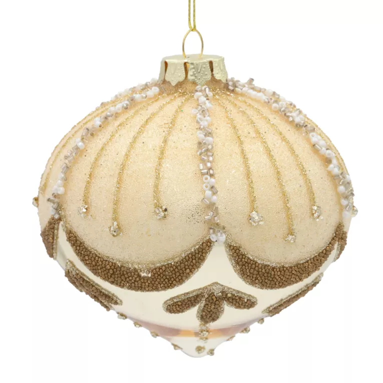 Szklana bombka ręcznie zdobiona  z dodatkiem lśniących kryształków
