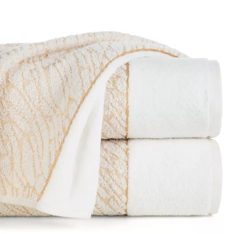 Ręcznik kąpielowy 70x140 cm bawełniany kolor kremowy zdobiony wytłaczanym wzorem NOLA