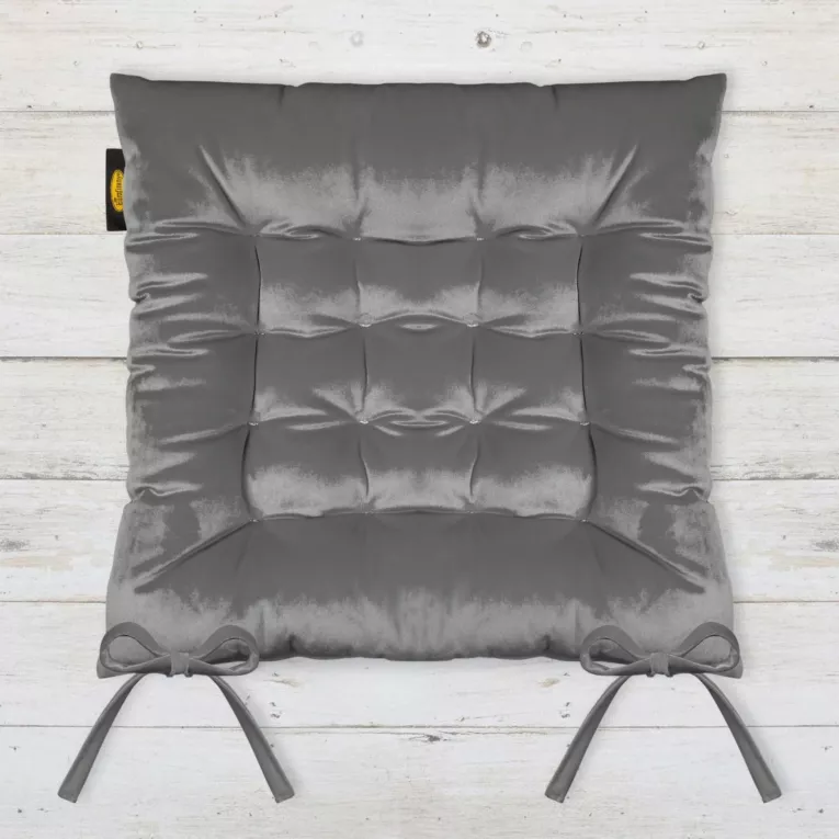 Poduszka na krzesło 40 x 40 x 6 cm dwustronna welwetowa grafitowa z szesnastoma pikowaniami