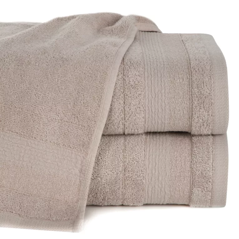 Ręcznik do rąk 30x50 cm bawełniany kolor beżowy w pasy przetykany błyszczącą nici 500 g/m2 APRIL