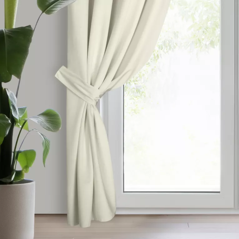 Zasłona welwetowa kremowa, troczek w zestawie 140x270 cm przelotka - ANTARA