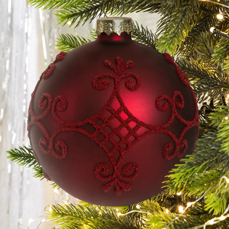 Bombka szklana z wypukłym ornamentem ręcznie zdobiona, matowa