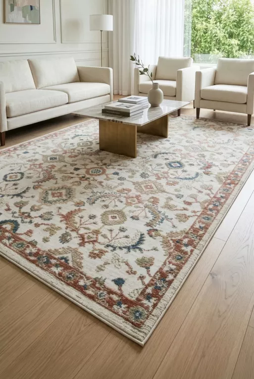 Dywan 140x190 cm kremowo, ceglasty z klastycznym motywem w stylu vintage ELORA 8