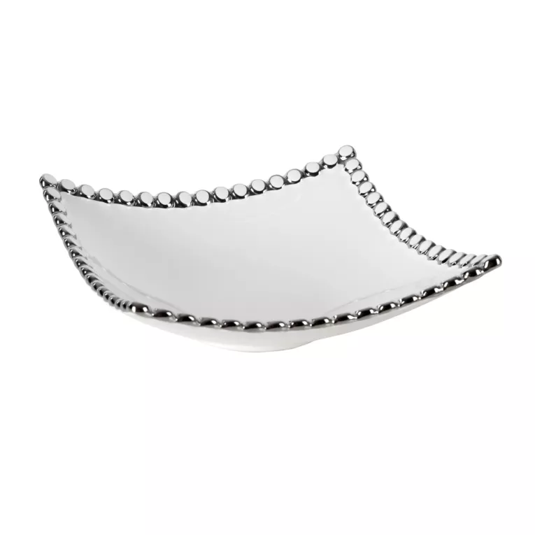 Misa ceramiczna kwadratowa ELORA zdobiona na brzegach kółeczkami podkreślone srebrnym odcieniem