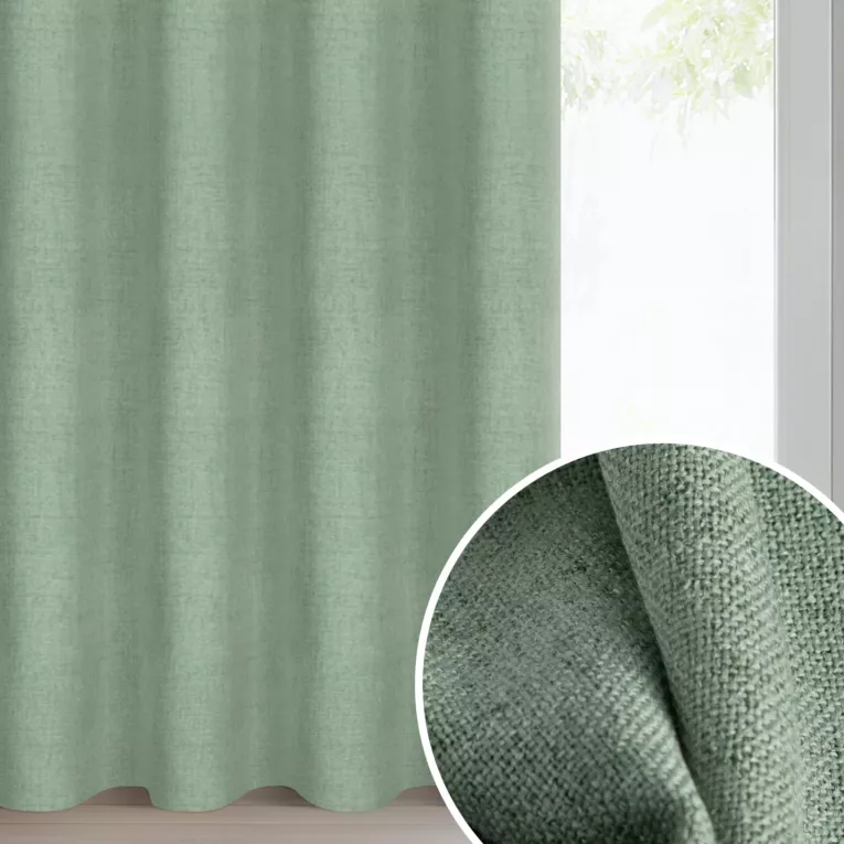 Zasłona zielona o naturalnym splocie 140x250 cm przelotka - LINDA