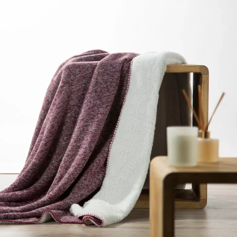 Koc bukla 150x200 cm bordowo, biały dwustronny PANDA Eurofirany Premium