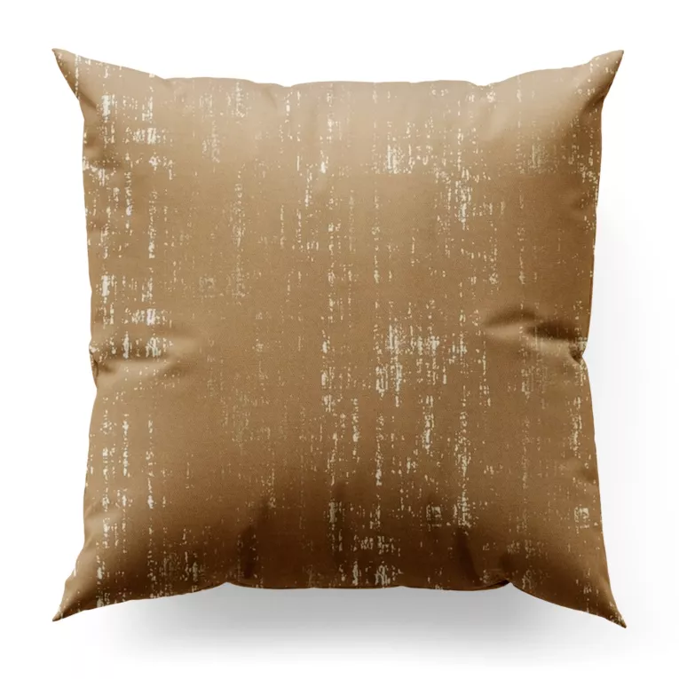 Poszewka szyta beżowo złocista z miękkiej tkaniny o strukturze weluru z połyskliwym nadrukiem