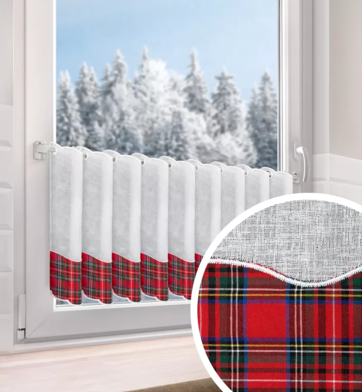 Tkanina firanowa zazdrostka, etamina z motywem świątecznej kraty