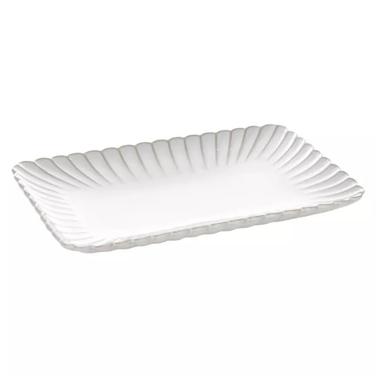 Patera ceramiczna dekoracyjna kremowo-beżowa prostokątna  zdobiona przecieranym wzorem w stylu eko 32x20x3 cm AVRIL