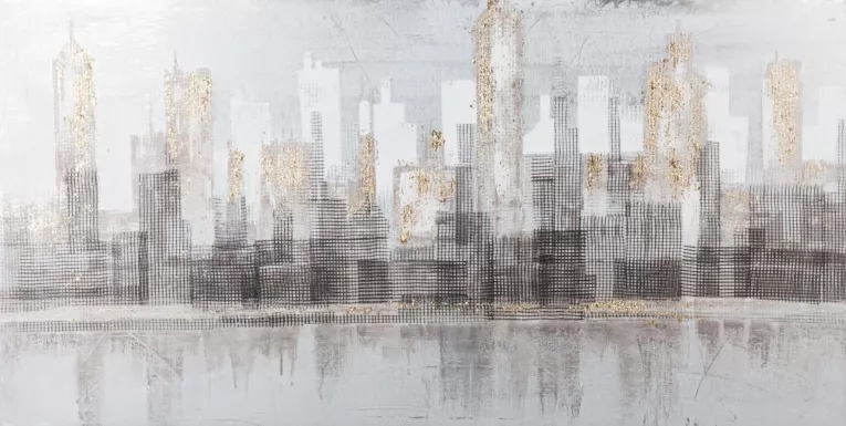 Obraz METROPOLIS 2 miejski pejzaż - kolaż ręcznie malowany na płótnie