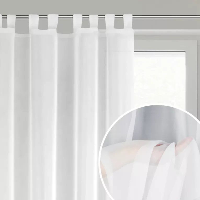 Firana biała z gładkiego matowego woalu 140x250 cm szelki LUCY