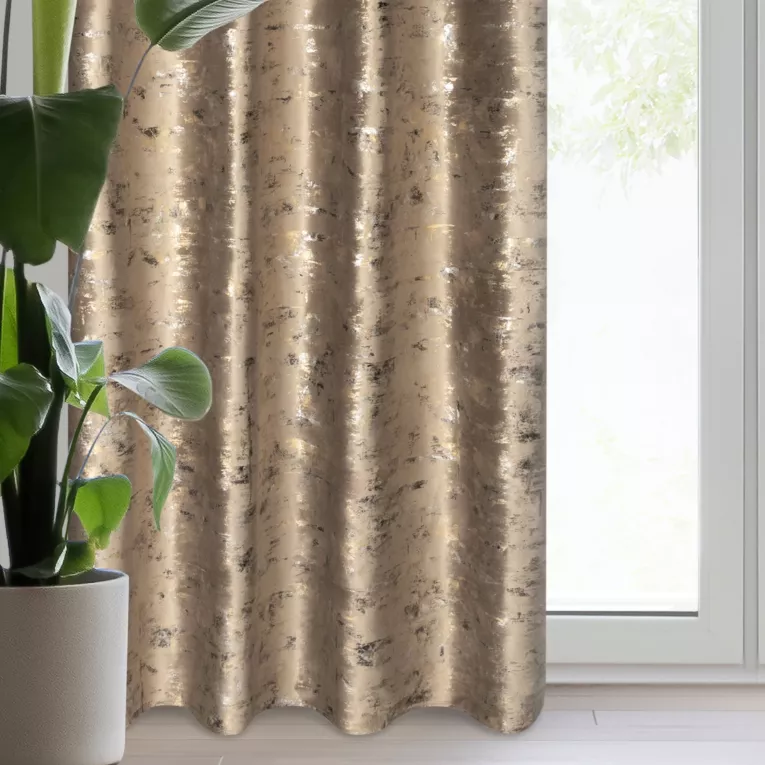 Zasłona brązowo, złocista zdobiona marmurkowym wzorem, welwetowa 140x250 cm przelotka TAMI