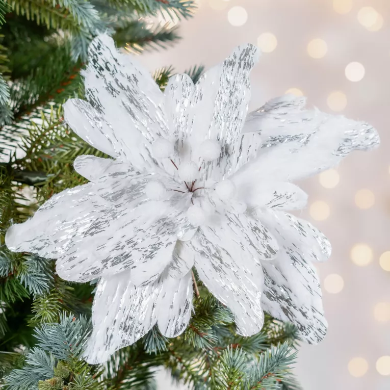 Świąteczny kwiat dekoracyjny z futerkowej tkaniny z efektem przecieranym