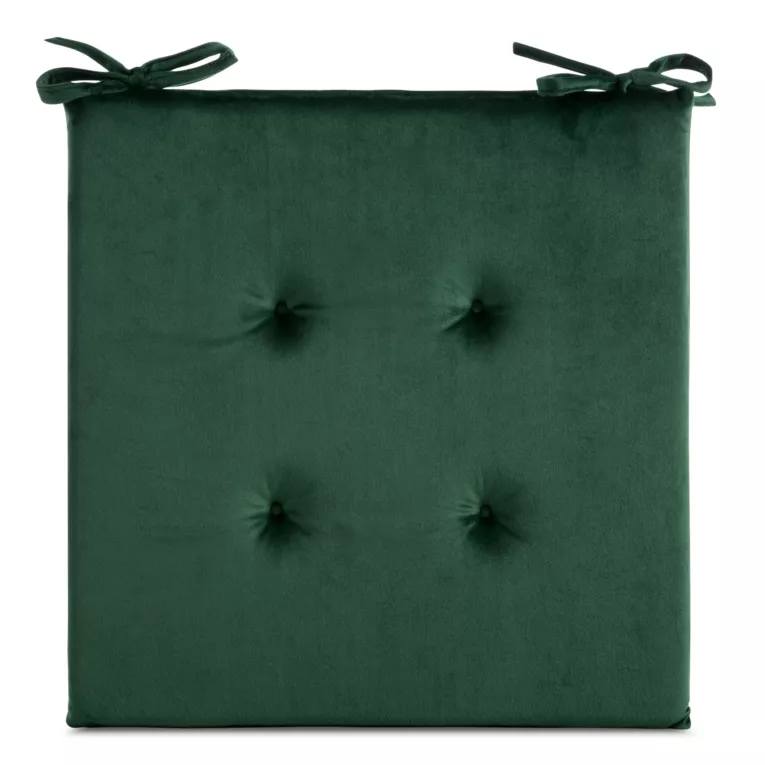 Poduszka na krzesło 40 x 40 x 3 cm  welwetowa ciemnozielona z ozdobnym pikowaniem i praktycznymi troczkami GAJA