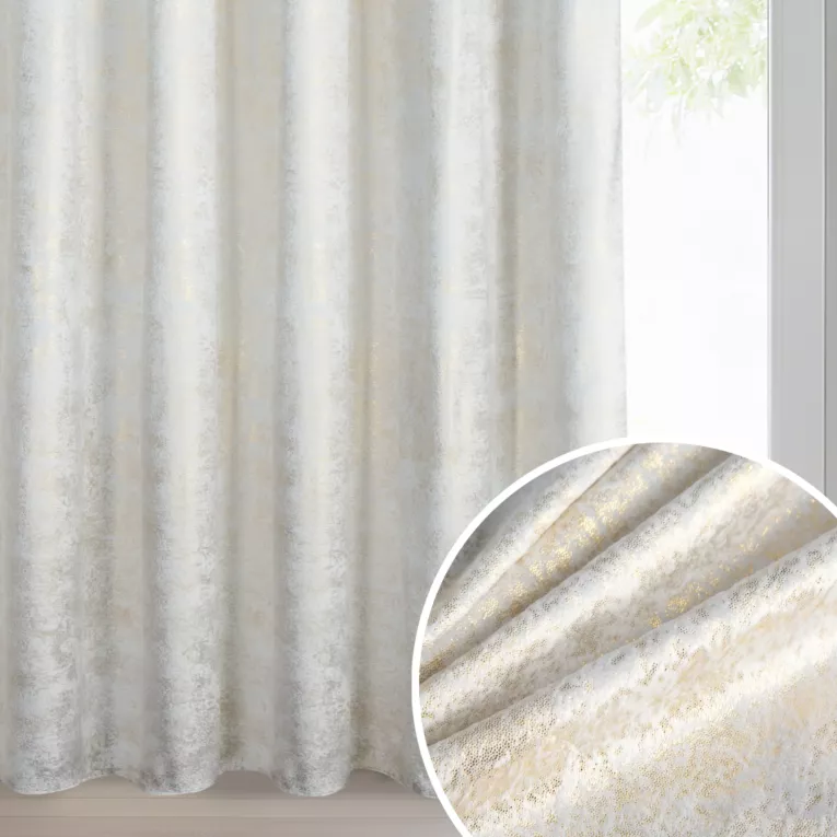 Zasłona biało, szampańska welwetowa z nakrapianym nadrukiem 135x270 cm taśma - AVENA