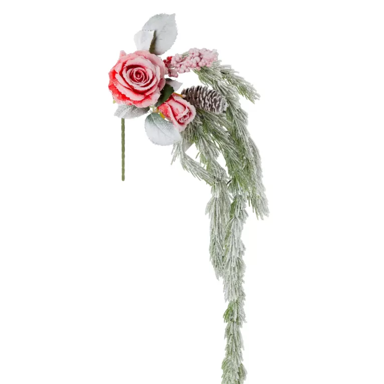 Świąteczny kwiat dekoracyjny z gałązkami obsypany śniegiem