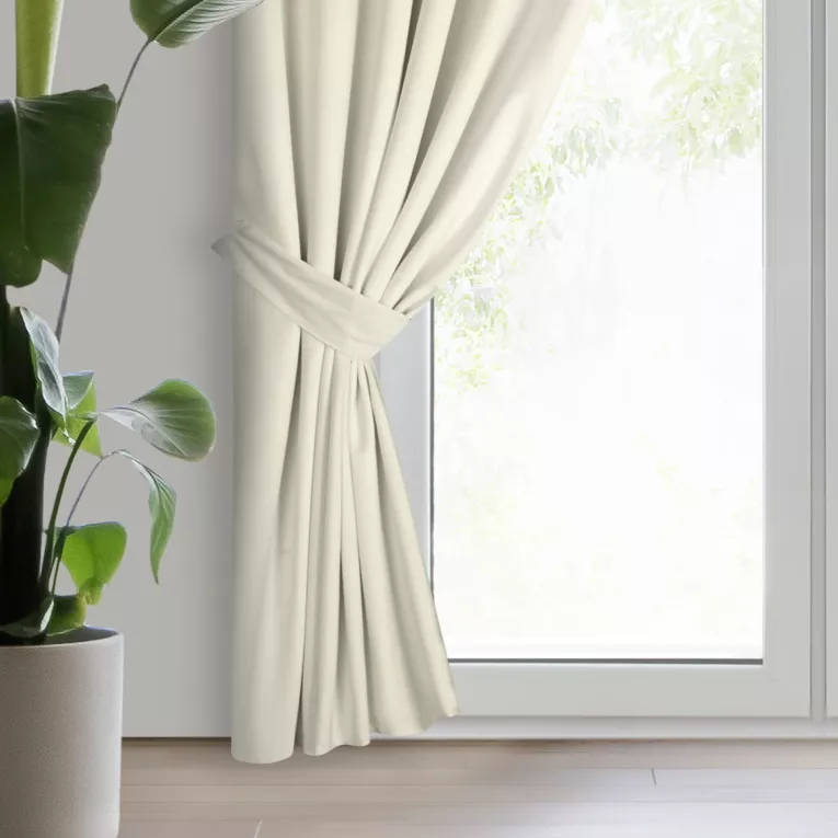 Zasłona welwetowa kremowa, troczek w zestawie 140x300 cm taśma - ANTARA