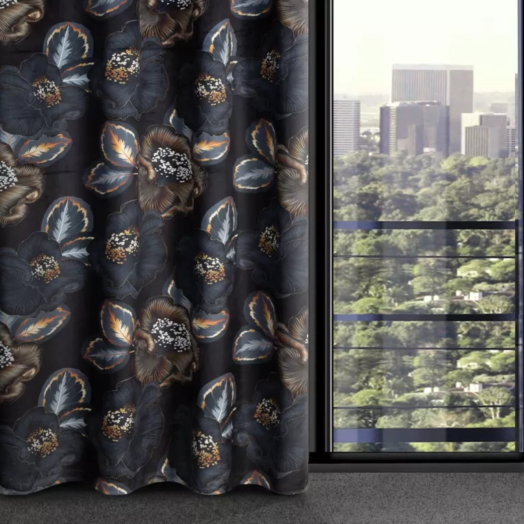 Zasłona czarno, popielata z tkaniny welwetowej 140x250 cm przelotka - PEONIA 2 - Limited Collection