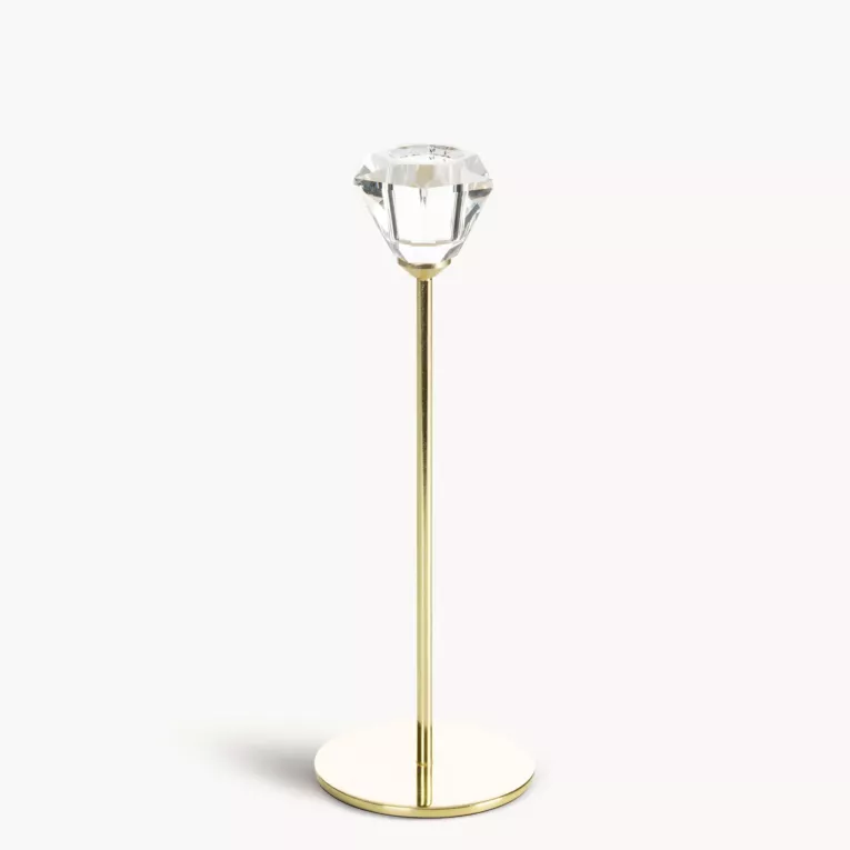 Świecznik dekoracyjny transparentny, złoty z subtelnym kryształem średnica 8x23 cm SALMA