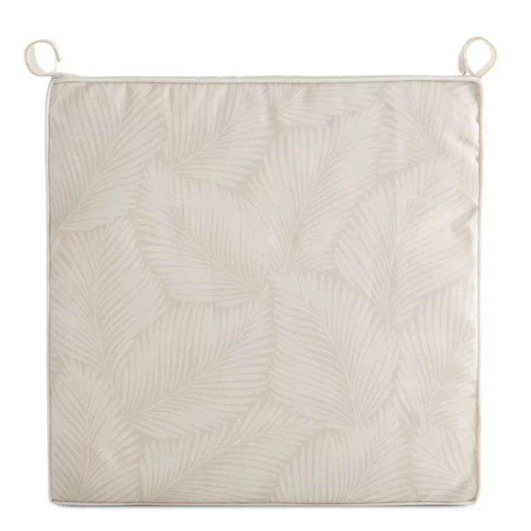 Poduszka na krzesło 42 x 42 x 4 cm  wodoodporna beżowo, biała zdobione motywem palmowych liści  GARDEN