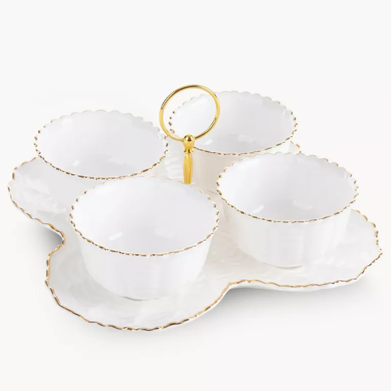 Patera ceramiczna dekoracyjna kremowo-złota 4 szt. miseczek 24x24x7 cm  GAIA