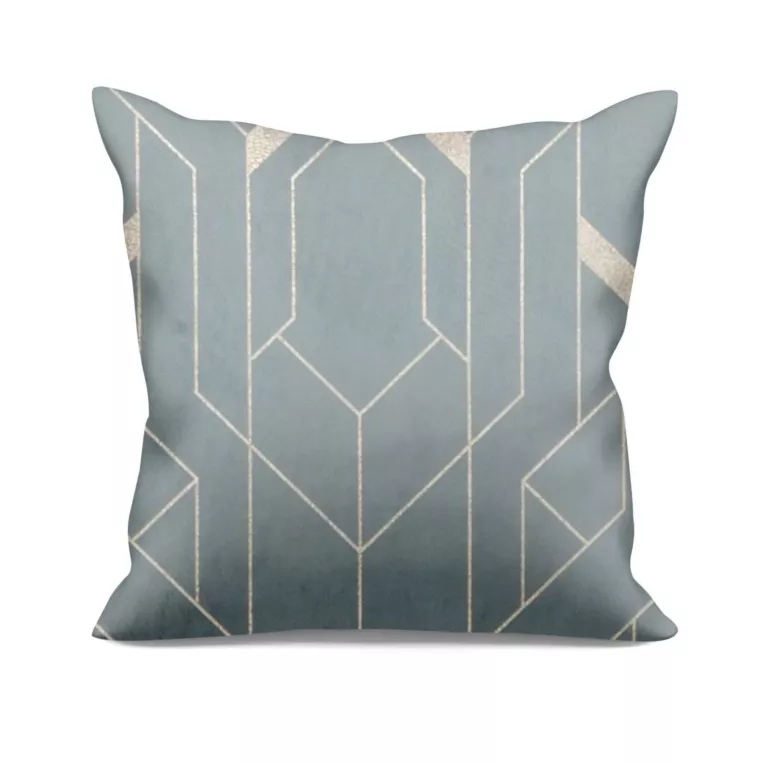 Poszewka szyta szaro złota z tkaniny welwetowej z geometrycznym błyszczącym nadrukiem