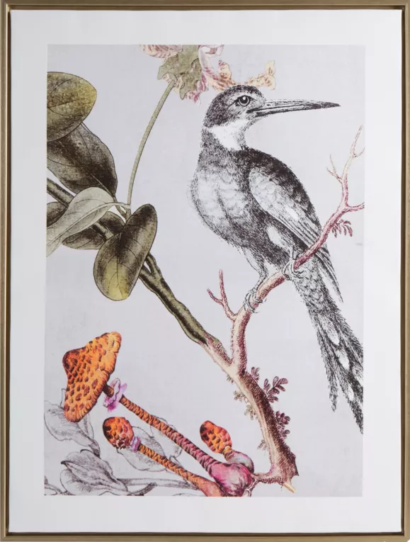 Obraz PARADISE 2 nadruk na płótnie  zimorodek pośród liści i grzybów oprawiony w ramę