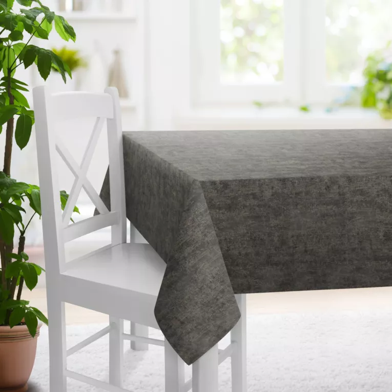 Obrus szyty stalowo szampański z tkaniny welwetowej z nadrukiem