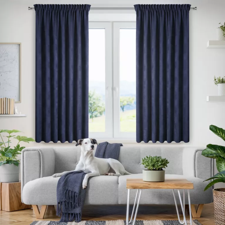 Zasłona granatowa z tkaniny welurowej 140x120 cm taśma - Dora