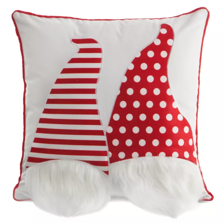 Poszewka na poduszkę świąteczna 45x45 cm biało, czerwona z uroczą aplikacją skrzatów