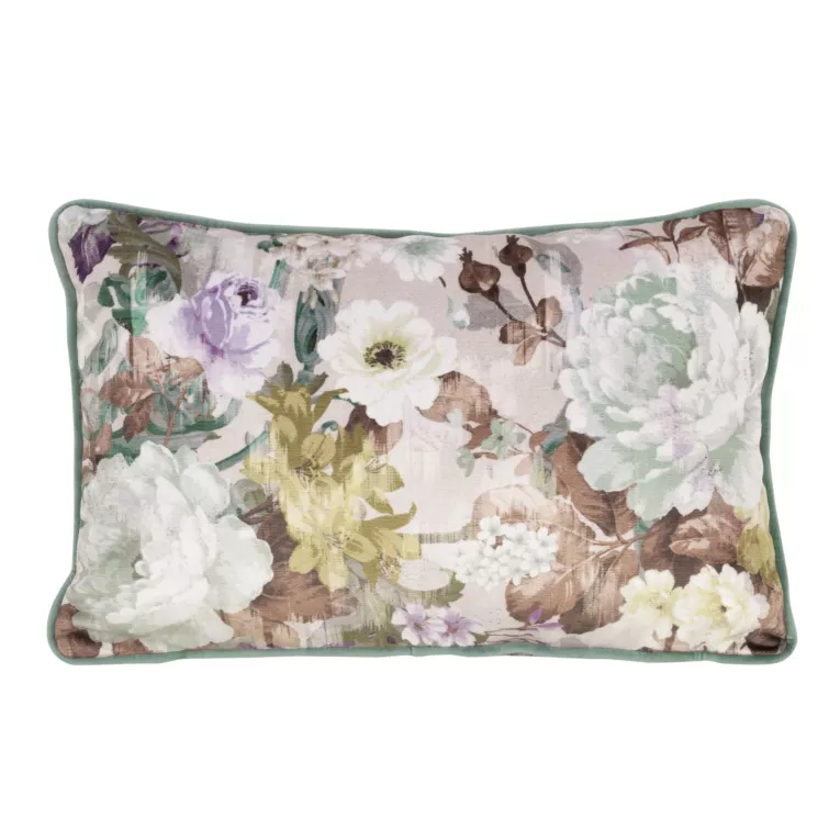 TERRA COLLECTION Poduszka AVINION z kwiatowym nadrukiem i kontrastującą wypustką,  z wypełnieniem