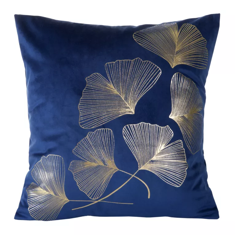 Welwetowa poszewka ze złotym nadrukiem liści miłorzębu