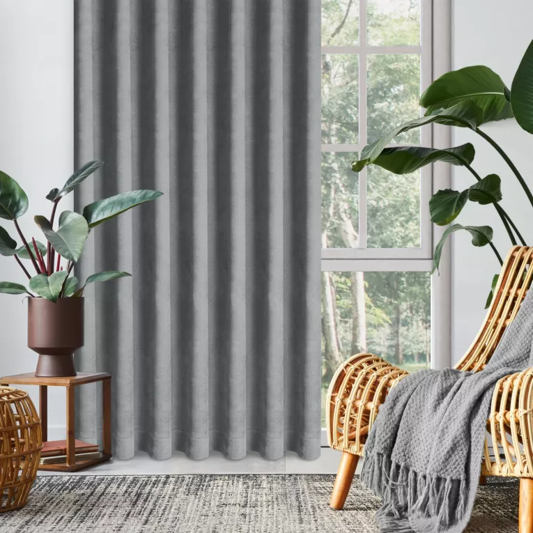 Zasłona szara z tkaniny welurowej 50x220 cm szerokość po zmarszczeniu flex 1:2 Dora