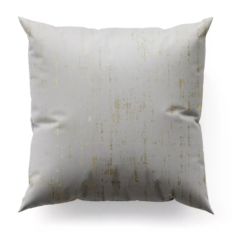 Poszewka szyta biało złocista z miękkiej tkaniny o strukturze weluru z połyskliwym nadrukiem