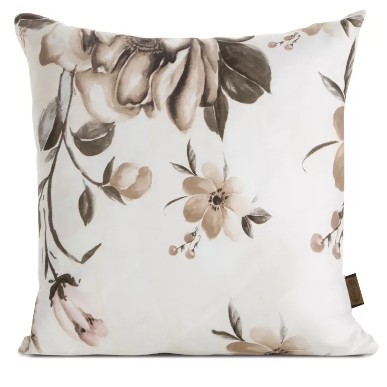 Poszewka na poduszkę 40x40 cm z satyny bawełnianej kolor jasnokremowy, pudrowy zdobiona nadrukiem kwiatów SPRING 41