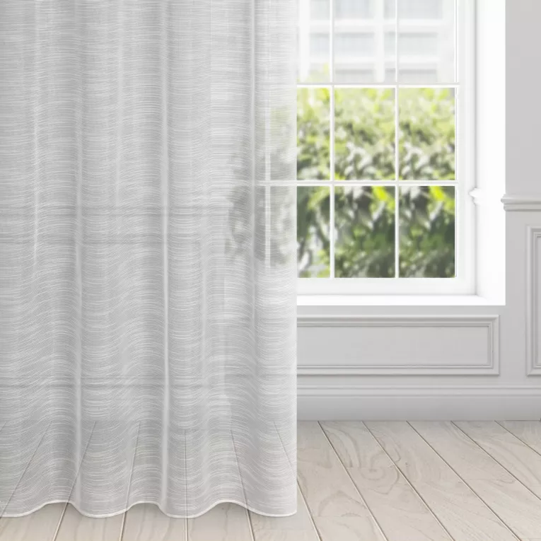 Firana biała z rysunkiem poziomych nitek na błyszczącym tle 140x250 cm przelotka RACHEL