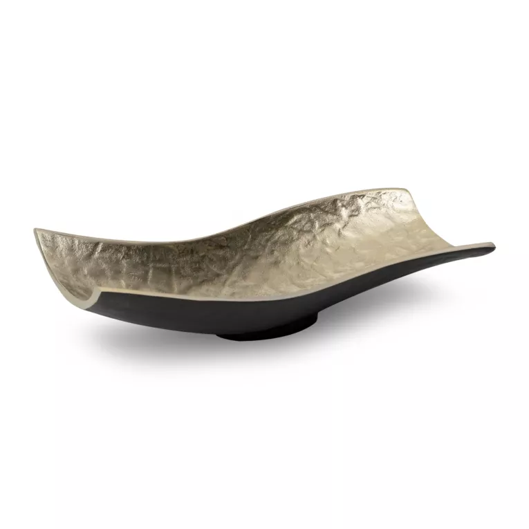 Metalowa patera PEDRO o falujących brzegach czarno-złota