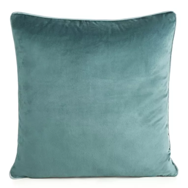 Poszewka na poduszkę 45x45 cm welwetowa kolor niebieski o delikatnym połysku z ozdobną lamówką GAJA 2