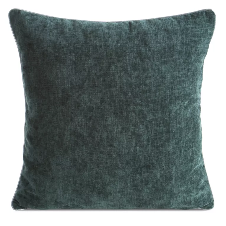 Poszewka na poduszkę 45x45 cm zielona szenilowa zdobiona srebrną lamówką MARY