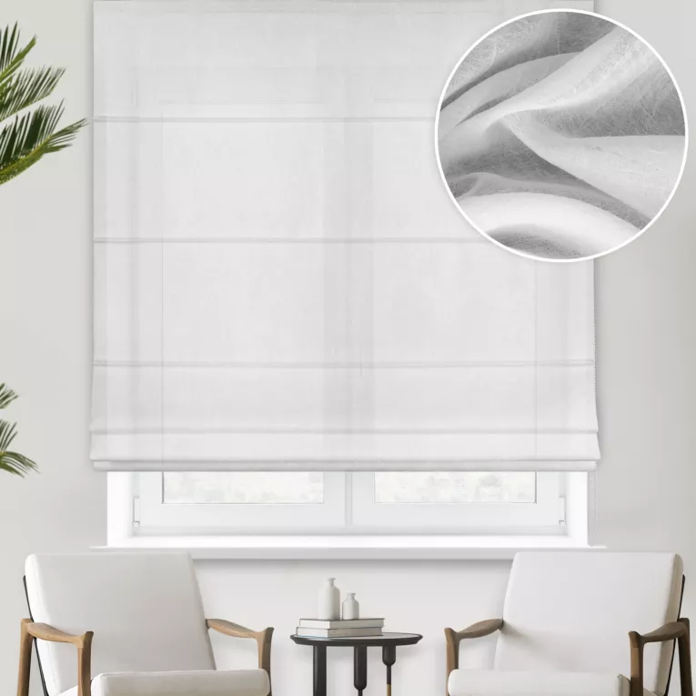 Roleta rzymska kremowa z miękkiej w dotyku, kreszowanej tkaniny, wykończona obciążnikiem