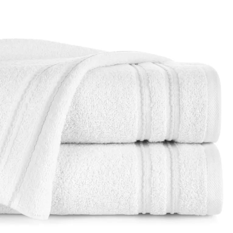 Ręcznik do rąk 30x50 cm bawełniany kolor biały zdobiony paseczkami 500 g/m2 EMINA