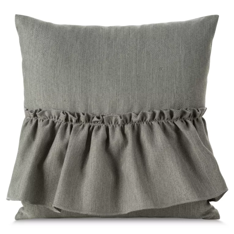 Poszewka na poduszkę 40x40 cm popielata z falbaną z tkaniny o płóciennym splocie LENA