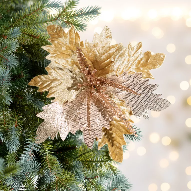 Świąteczny kwiat dekoracyjny z welwetowej tkaniny z wytłaczanym wzorem