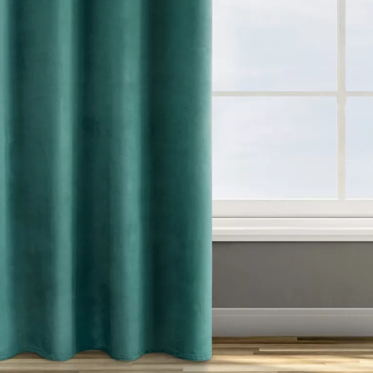 Zasłona ciemnoturkusowa z tkaniny welwetowej 140x250 cm przelotka - ROSA - Design 91