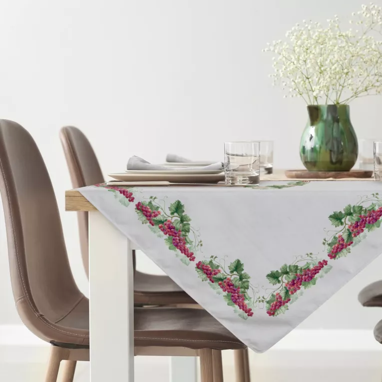 Bieżnik na stół naturalny 85x85 cm SUMMER 4 z nadrukowanym motywem winorośli