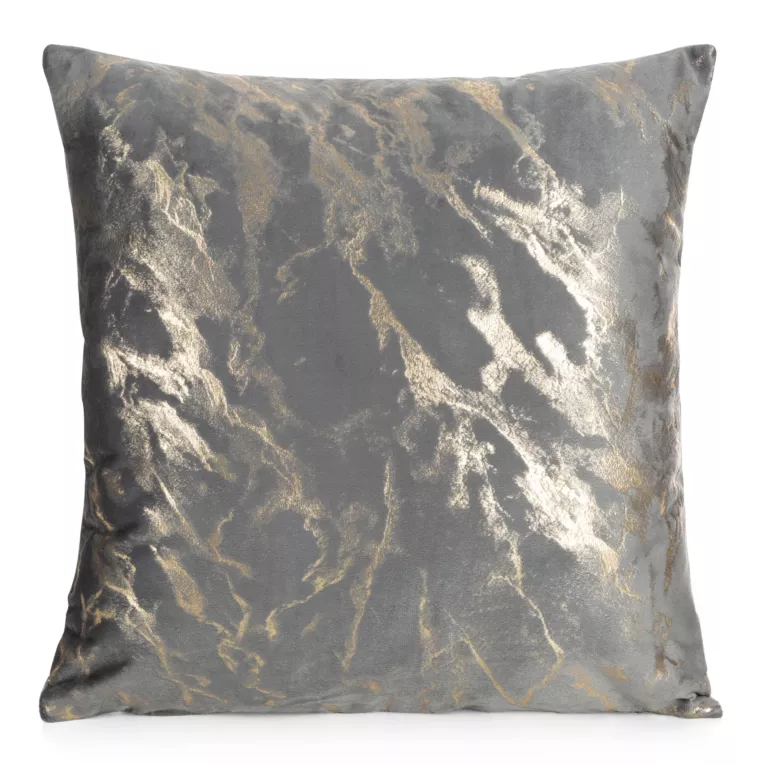 Poszewka na poduszkę 45x45 cm welwetowa, grafitowo złocista zdobiona marmurkowym wzorem DORIS DESIGN 91