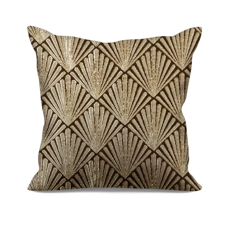 Poszewka szyta czarno złota z tkaniny, z geometrycznym wzorem, z dodatkiem połyskującej nici