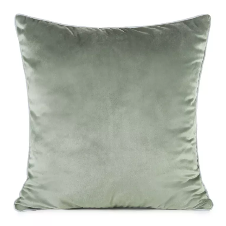 Poszewka na poduszkę 60x60 cm welwetowa kolor oliwkowy o delikatnym połysku z ozdobną lamówką GAJA 2