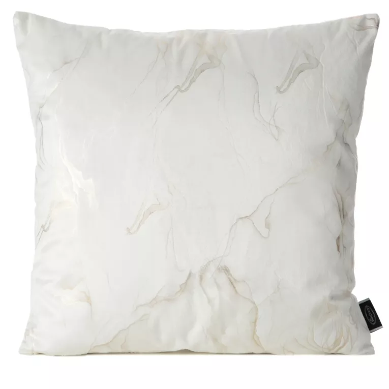 Poszewka na poduszkę 45x45 cm welwetowa kremowo, szampańska zdobiona błyszczącym nadrukiem marmuru NAIRA
